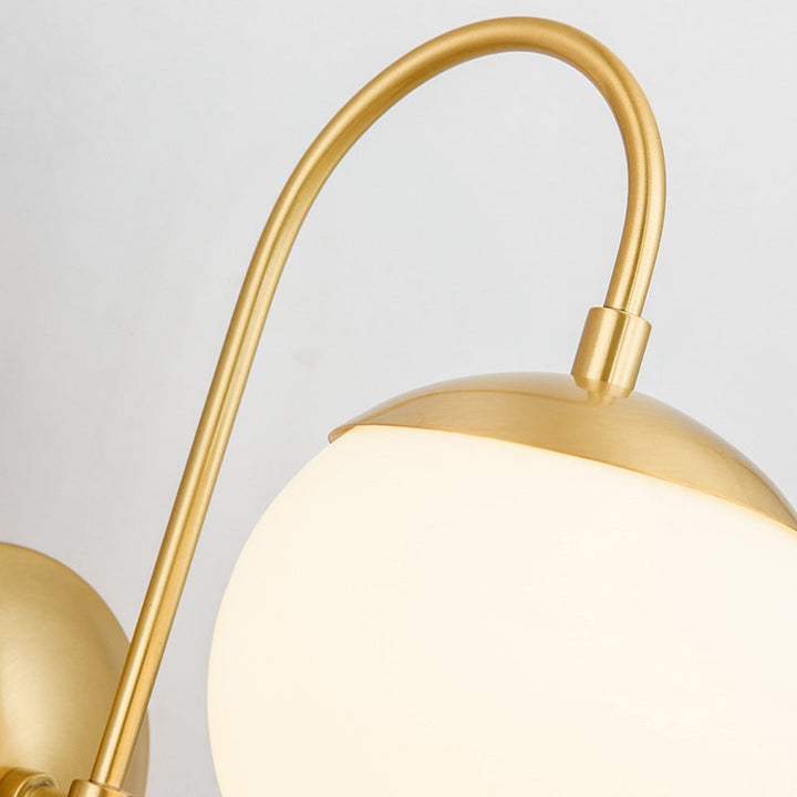 Lisslune | Gold Round Wall Lamp Sconce Modernist 1 Light Opal Glass Wall Montreal Lighting with Gooseneck Arm