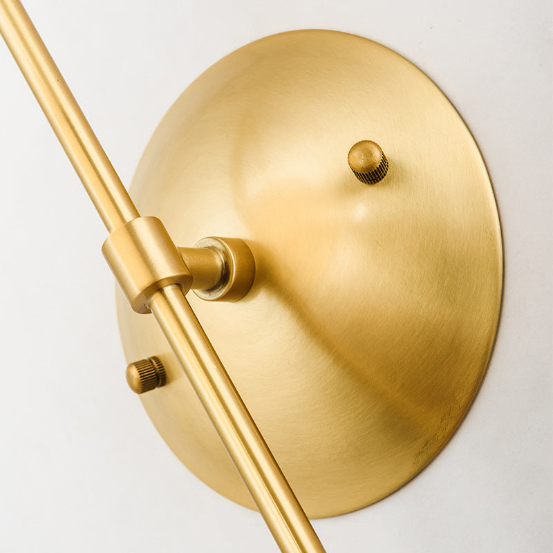 Lisslune | Gold Round Wall Lamp Sconce Modernist 1 Light Opal Glass Wall Montreal Lighting with Gooseneck Arm