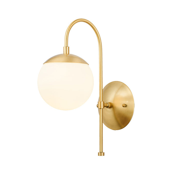 Lisslune | Gold Round Wall Lamp Sconce Modernist 1 Light Opal Glass Wall Montreal Lighting with Gooseneck Arm