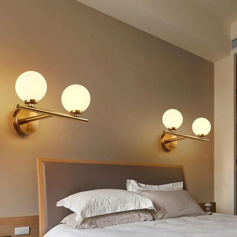 Lisslune | Spherical Wall Lighting Contemporary White Glass Nightstand Wall Light in Gold