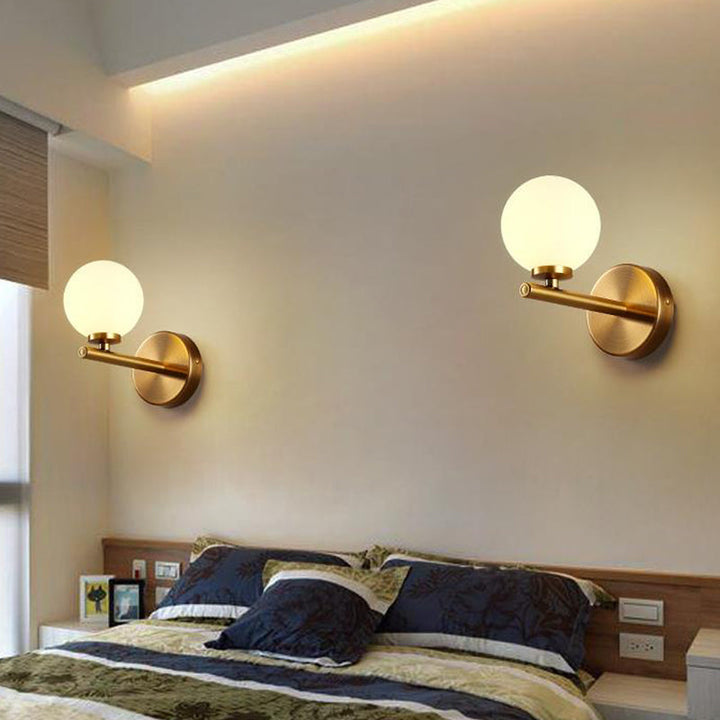 Lisslune | Spherical Wall Lighting Contemporary White Glass Nightstand Wall Light in Gold