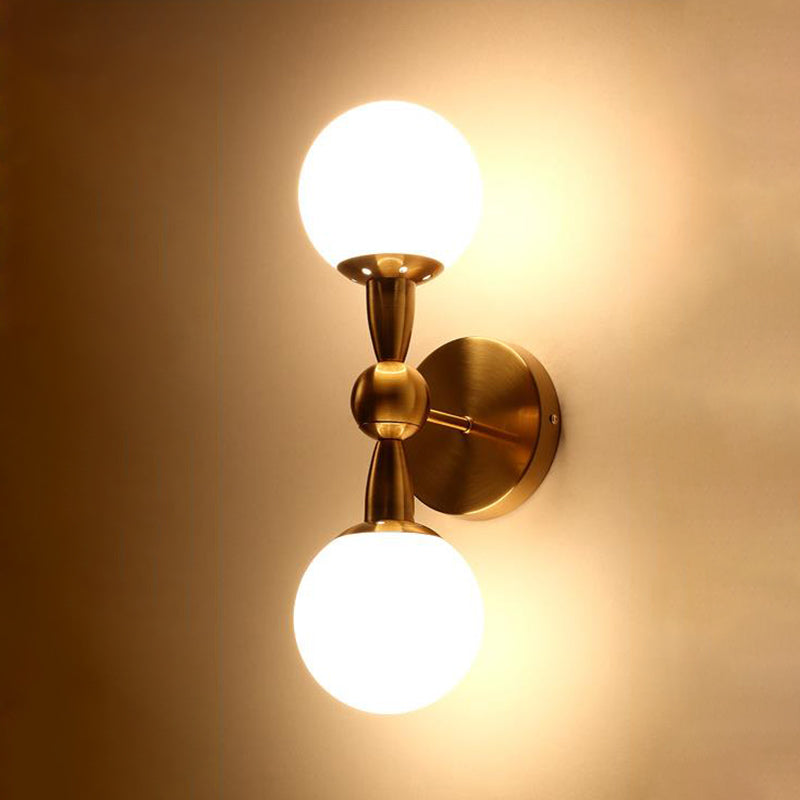 Lisslune | Spherical Wall Lighting Contemporary White Glass Nightstand Wall Light in Gold