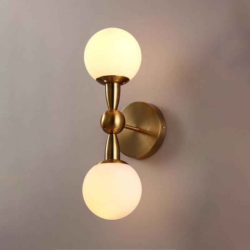 Lisslune | Spherical Wall Lighting Contemporary White Glass Nightstand Wall Light in Gold