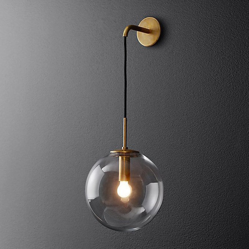 Skørter | 1 Light Bedside Wall Lamp Simple Golden Wall Lighting Ideas with Global Glass Shade