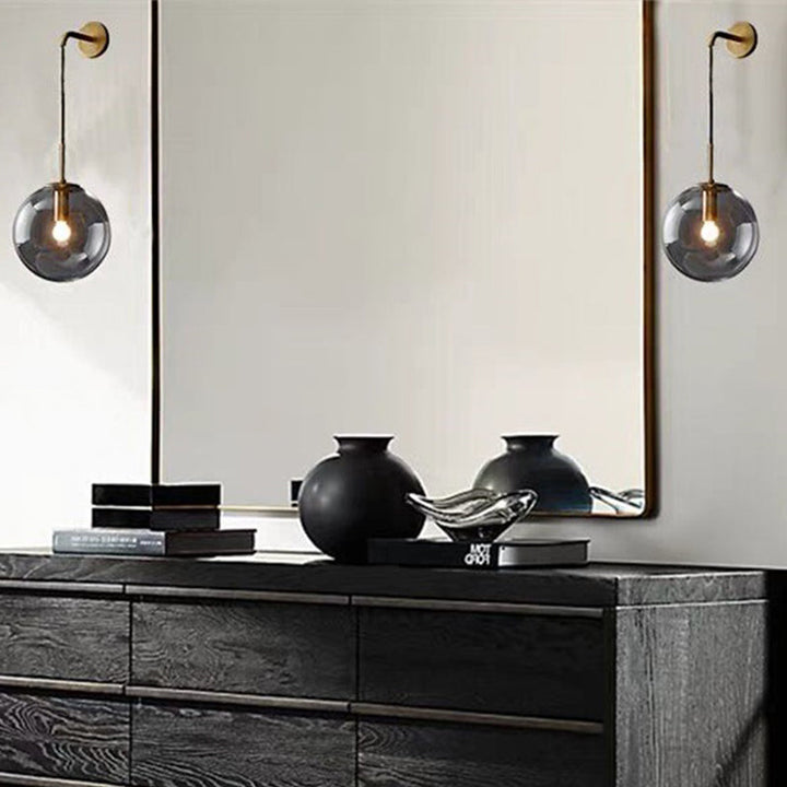 Skørter | 1 Light Bedside Wall Lamp Simple Golden Wall Lighting Ideas with Global Glass Shade
