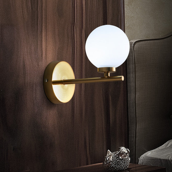 Lisslune | Globe Shade Wall Lamp Modernist Opal Glass 1-Lamp Gold Wall Lamp for Washroom