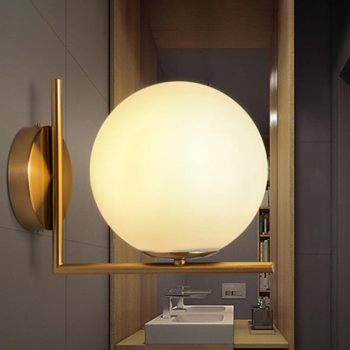 Lisslune | Globe Shade Wall Lamp Modernist Opal Glass 1-Lamp Gold Wall Lamp for Washroom