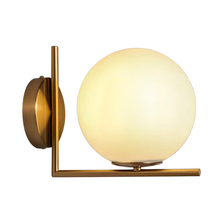 Lisslune | Globe Shade Wall Lamp Modernist Opal Glass 1-Lamp Gold Wall Lamp for Washroom