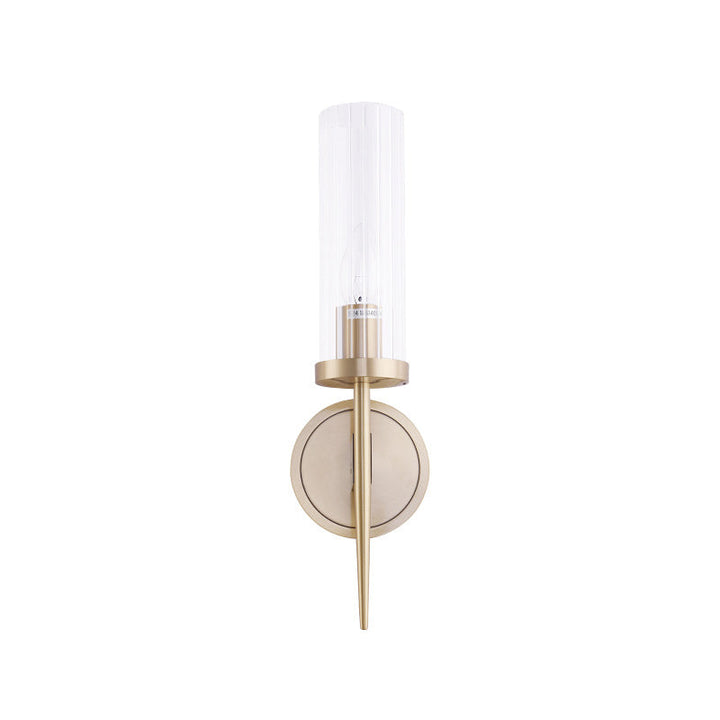 Lisslune | Simple Cylindrical Wall Light Clear Ribbed Glass Wall Light in Gold