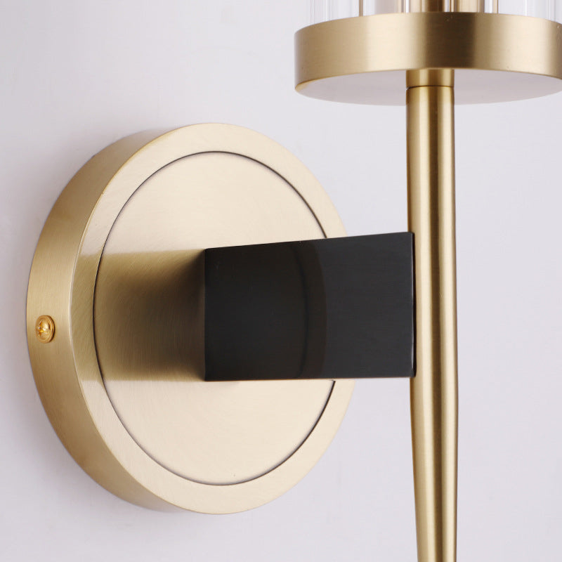 Lisslune | Simple Cylindrical Wall Light Clear Ribbed Glass Wall Light in Gold