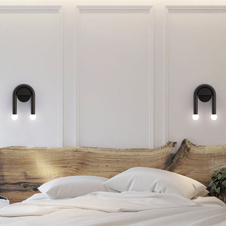 Lisslune | U-shaped wall lamp contemporary metallic 2-light black wall-mounted lighting with ball opal glass shade