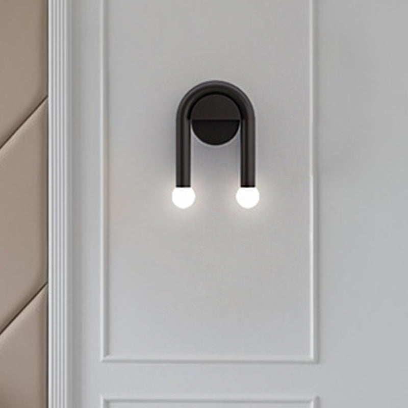 Lisslune | U-shaped wall lamp contemporary metallic 2-light black wall-mounted lighting with ball opal glass shade