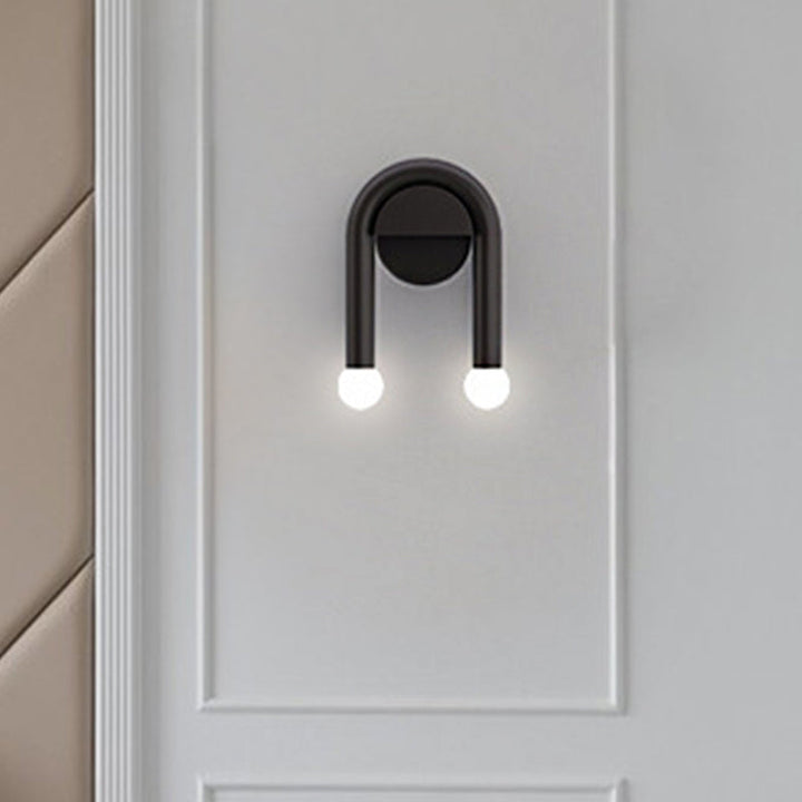 Lisslune | U-shaped wall lamp contemporary metallic 2-light black wall-mounted lighting with ball opal glass shade