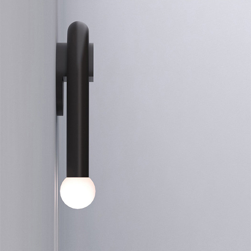 Lisslune | U-shaped wall lamp contemporary metallic 2-light black wall-mounted lighting with ball opal glass shade