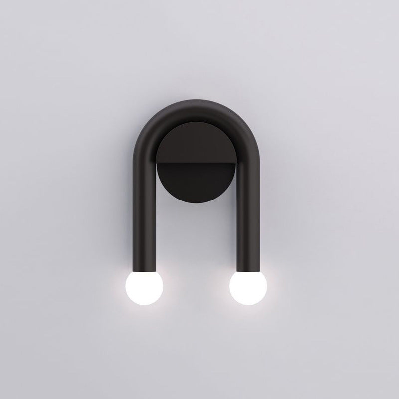 Lisslune | U-shaped wall lamp contemporary metallic 2-light black wall-mounted lighting with ball opal glass shade