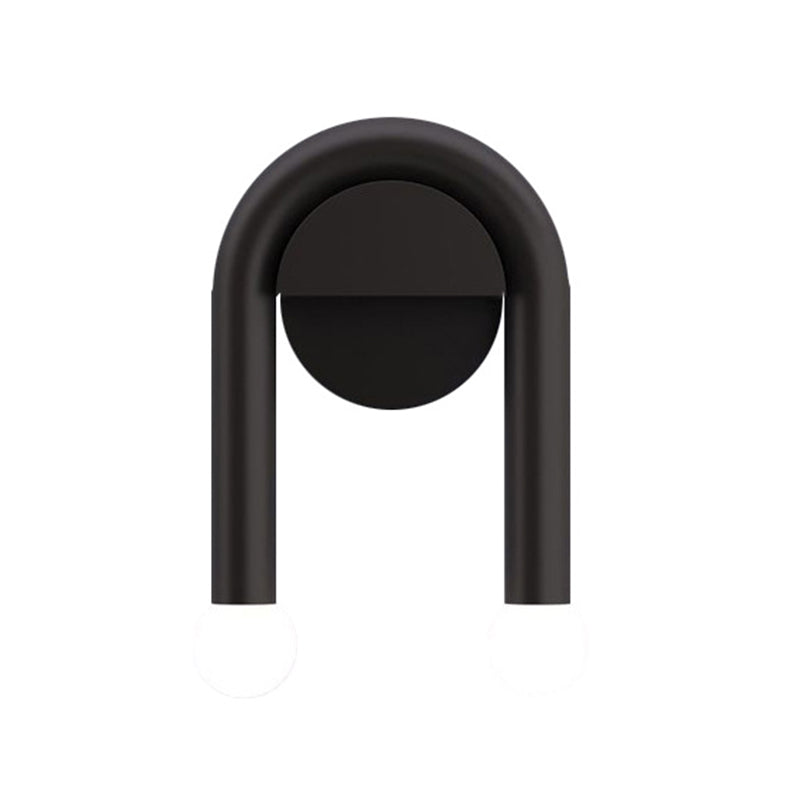 Lisslune | U-shaped wall lamp contemporary metallic 2-light black wall-mounted lighting with ball opal glass shade