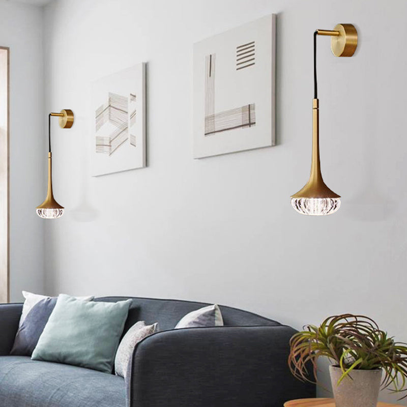 Lisslune | Clear Textured Glass Flared Wall Light Sconce Modern 1 Bulb Wall Mounted Lighting for Living Room