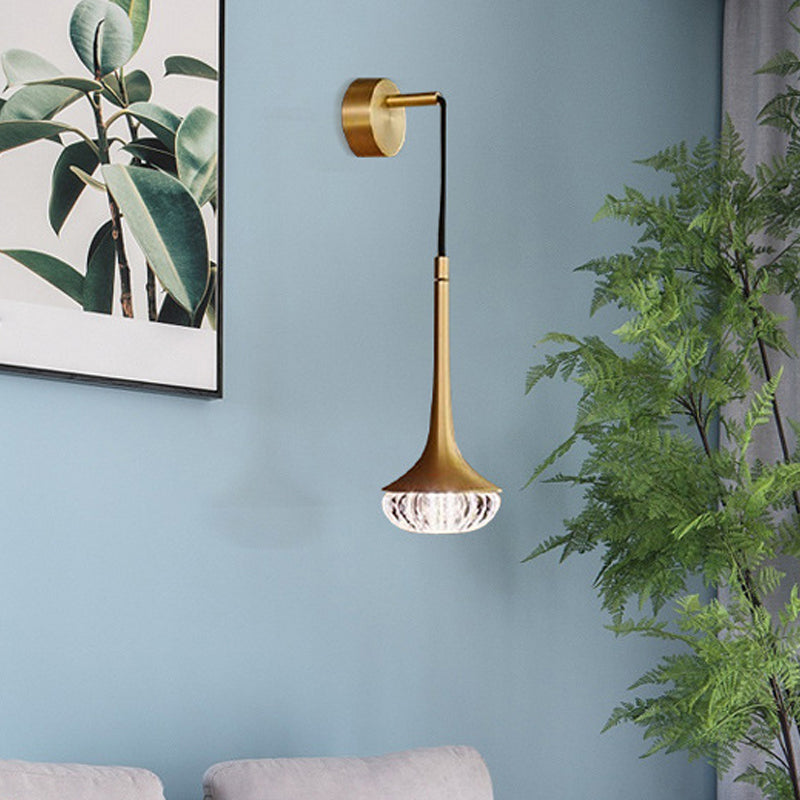 Lisslune | Clear Textured Glass Flared Wall Light Sconce Modern 1 Bulb Wall Mounted Lighting for Living Room
