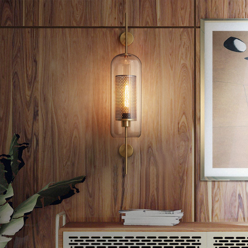 Skørter | Pill Capsule Wall Lighting Modernism Clear Glass 1-Light Bathroom Wall Lamp Sconces with Inner Mesh Screen