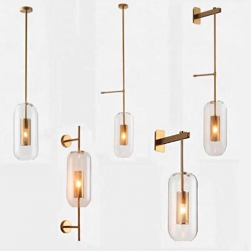 Skørter | Pill Capsule Wall Lighting Modernism Clear Glass 1-Light Bathroom Wall Lamp Sconces with Inner Mesh Screen