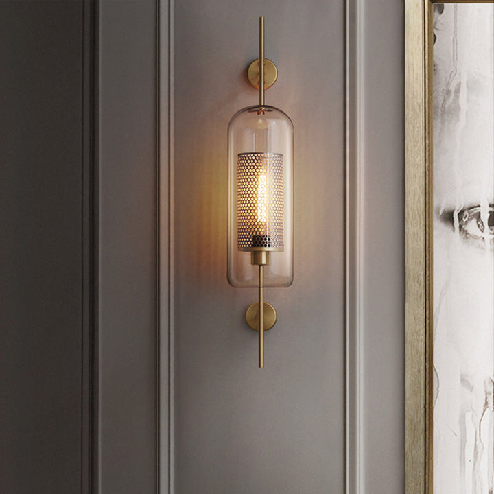 Skørter | Pill Capsule Wall Lighting Modernism Clear Glass 1-Light Bathroom Wall Lamp Sconces with Inner Mesh Screen