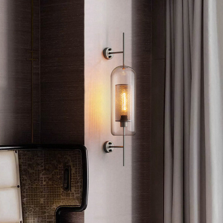 Skørter | Pill Capsule Wall Lighting Modernism Clear Glass 1-Light Bathroom Wall Lamp Sconces with Inner Mesh Screen