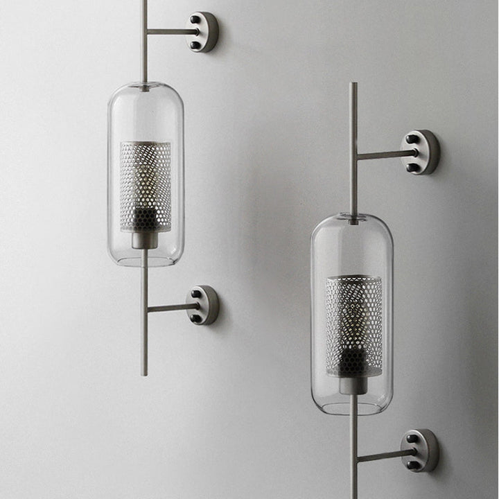 Skørter | Pill Capsule Wall Lighting Modernism Clear Glass 1-Light Bathroom Wall Lamp Sconces with Inner Mesh Screen
