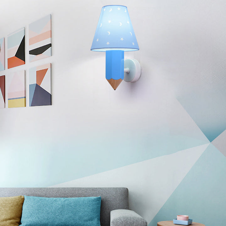 Skørter | Pencil Kids Room Wall Light with Conical Shade Resin 1 Head Modern Wall Lamp in Blue