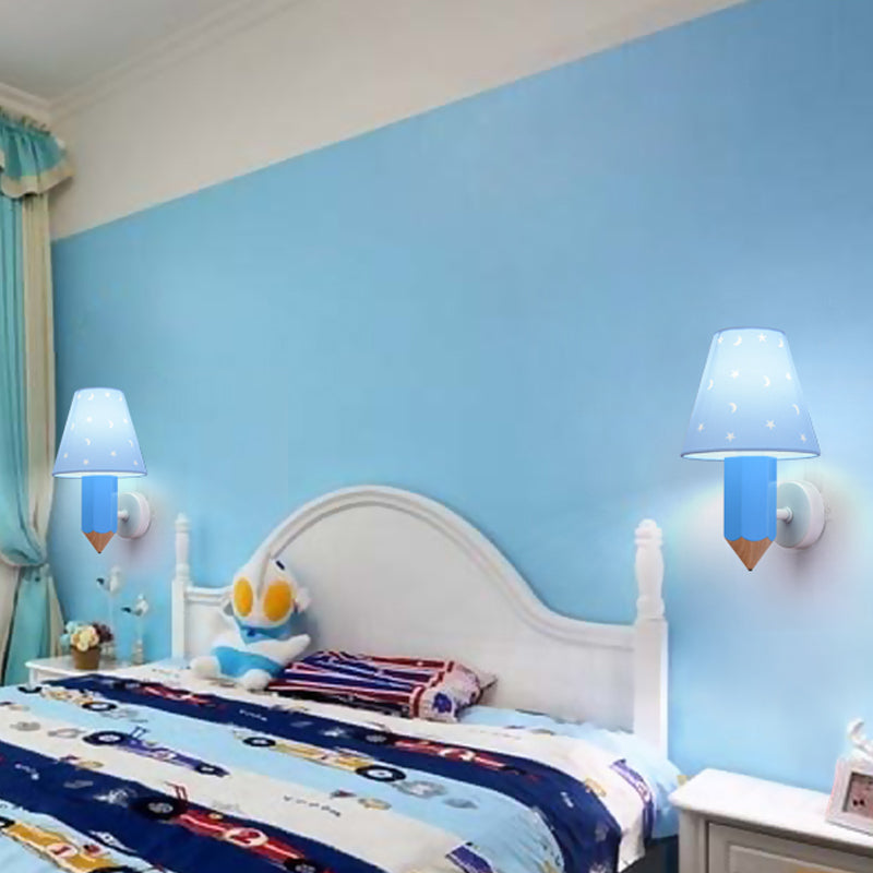 Skørter | Pencil Kids Room Wall Light with Conical Shade Resin 1 Head Modern Wall Lamp in Blue