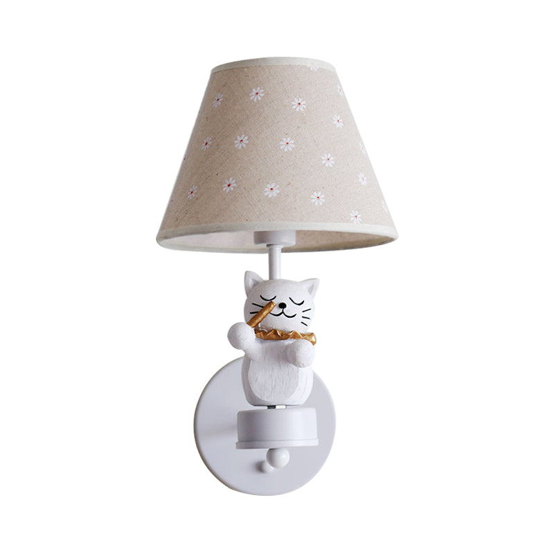 Skørter | Dear Pet Cat Wall Lamp One Light Resin Facade Light with Floral Shade for Study Room