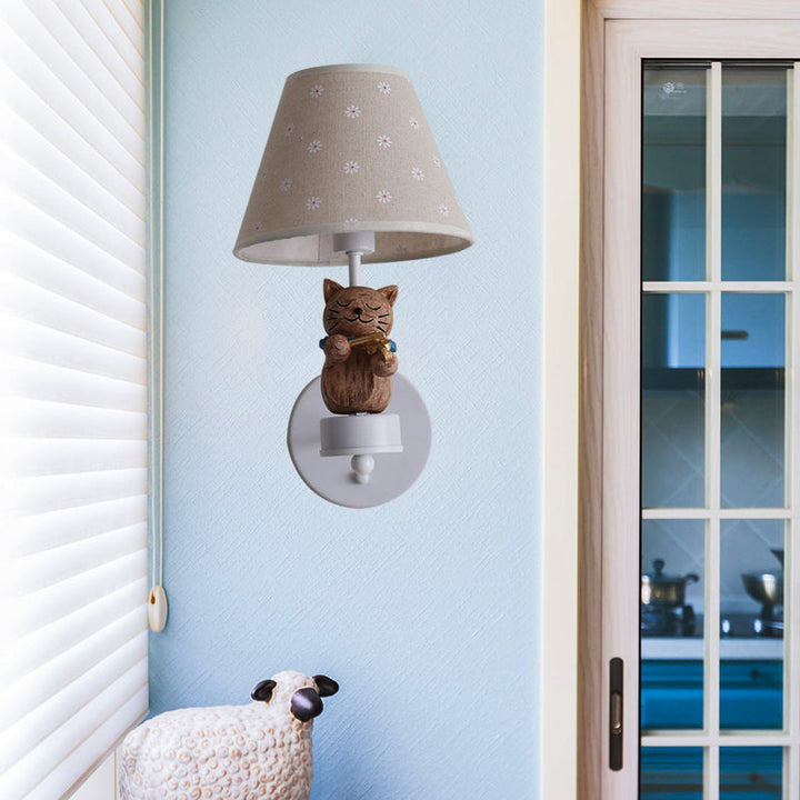 Skørter | Dear Pet Cat Wall Lamp One Light Resin Facade Light with Floral Shade for Study Room