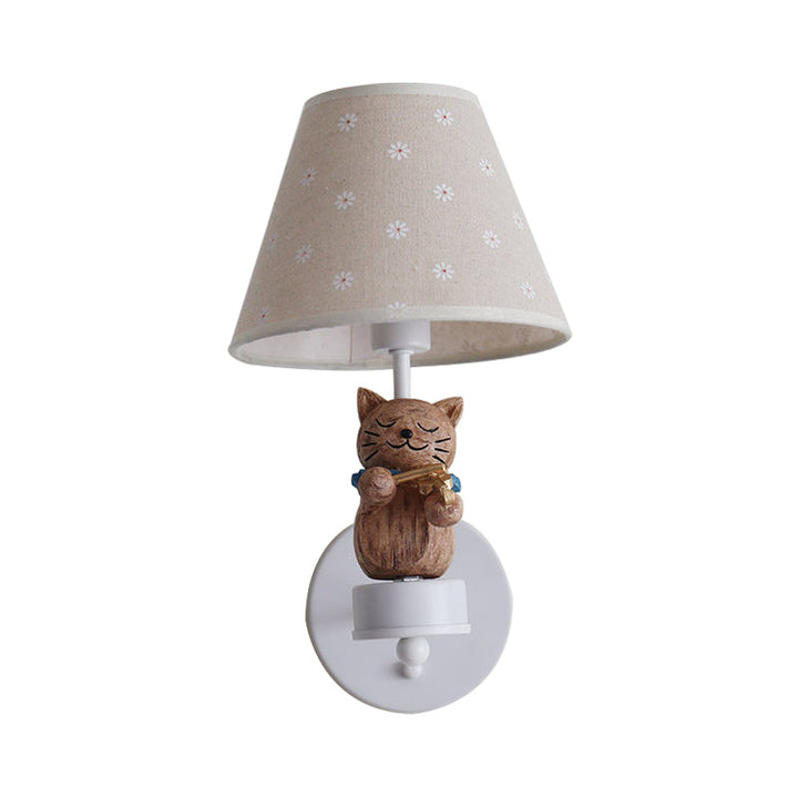Skørter | Dear Pet Cat Wall Lamp One Light Resin Facade Light with Floral Shade for Study Room
