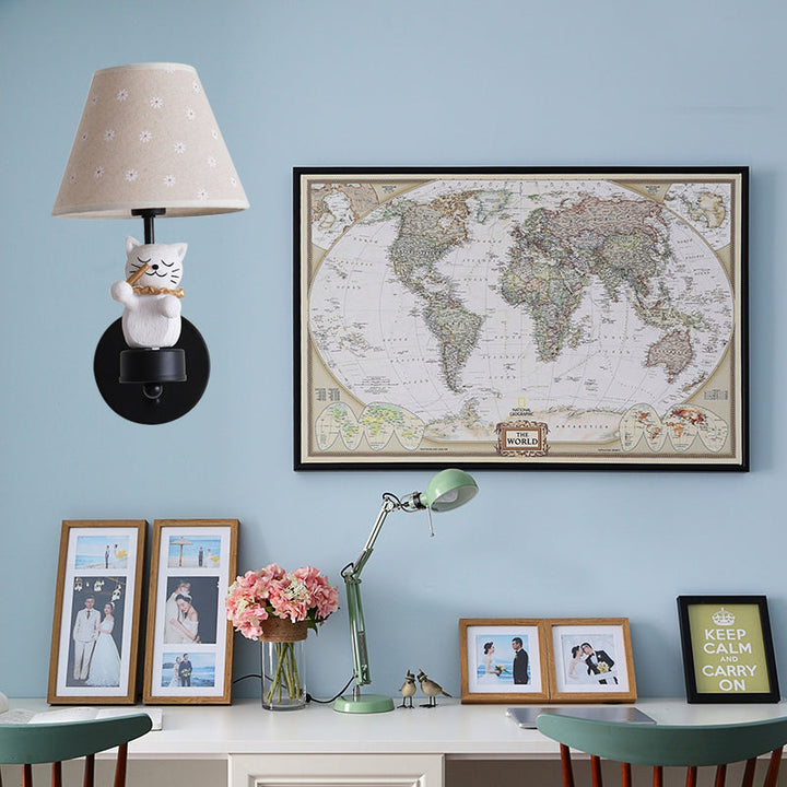 Skørter | Dear Pet Cat Wall Lamp One Light Resin Facade Light with Floral Shade for Study Room