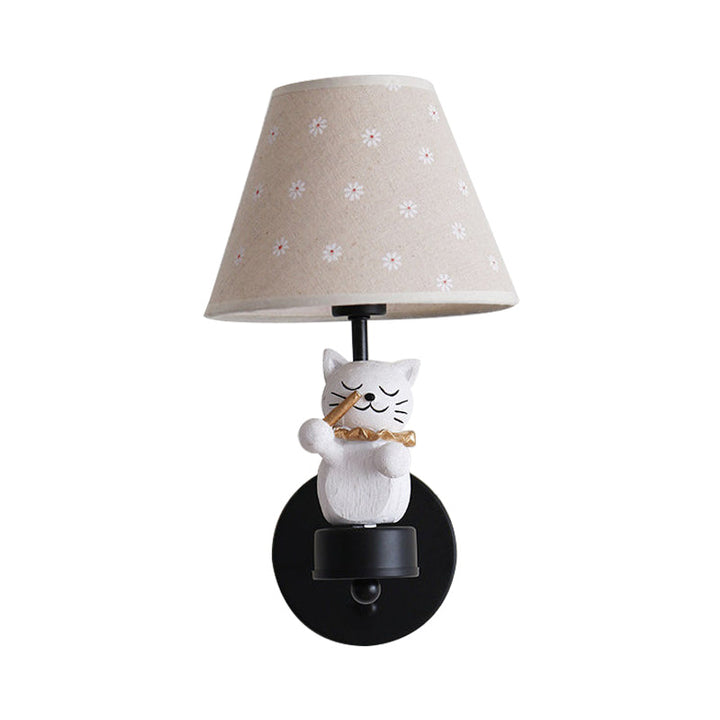 Skørter | Dear Pet Cat Wall Lamp One Light Resin Facade Light with Floral Shade for Study Room