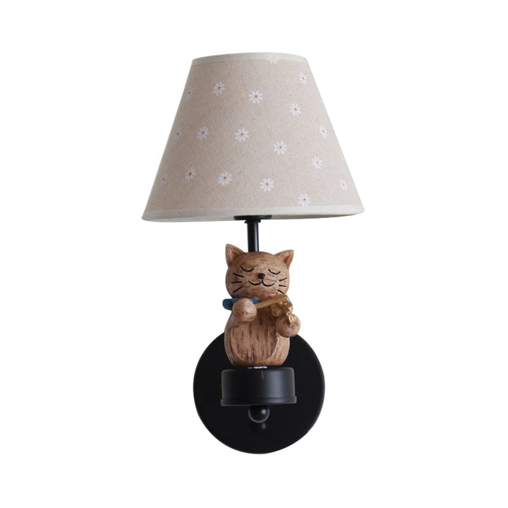 Skørter | Dear Pet Cat Wall Lamp One Light Resin Facade Light with Floral Shade for Study Room