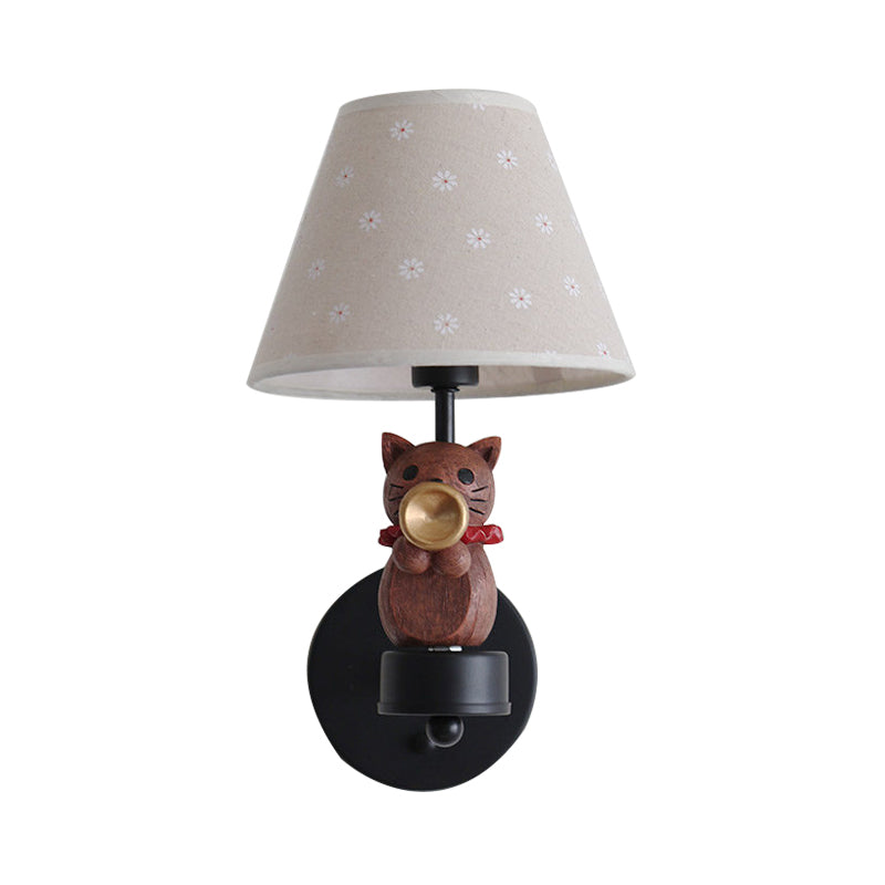Skørter | Dear Pet Cat Wall Lamp One Light Resin Facade Light with Floral Shade for Study Room