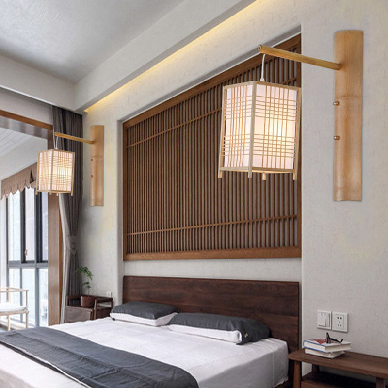 Skørter | Handmade bedside lantern wall lights bamboo 1 head Asian wall-mounted light in wood
