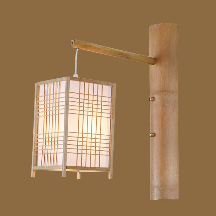 Skørter | Handmade bedside lantern wall lights bamboo 1 head Asian wall-mounted light in wood