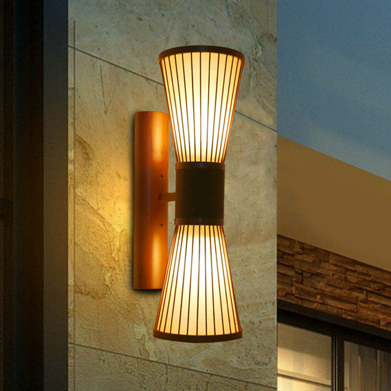 Skørter | 1 Head Corridor Wall Lamp Asian Wood Wall Sconce with Hourglass Bamboo Shade