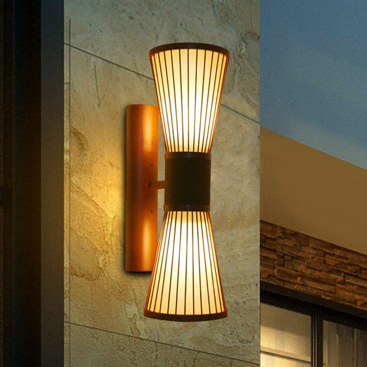 Skørter | 1 Head Corridor Wall Lamp Asian Wood Wall Sconce with Hourglass Bamboo Shade