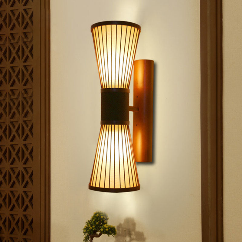 Skørter | 1 Head Corridor Wall Lamp Asian Wood Wall Sconce with Hourglass Bamboo Shade