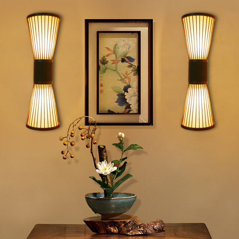 Skørter | 1 Head Corridor Wall Lamp Asian Wood Wall Sconce with Hourglass Bamboo Shade