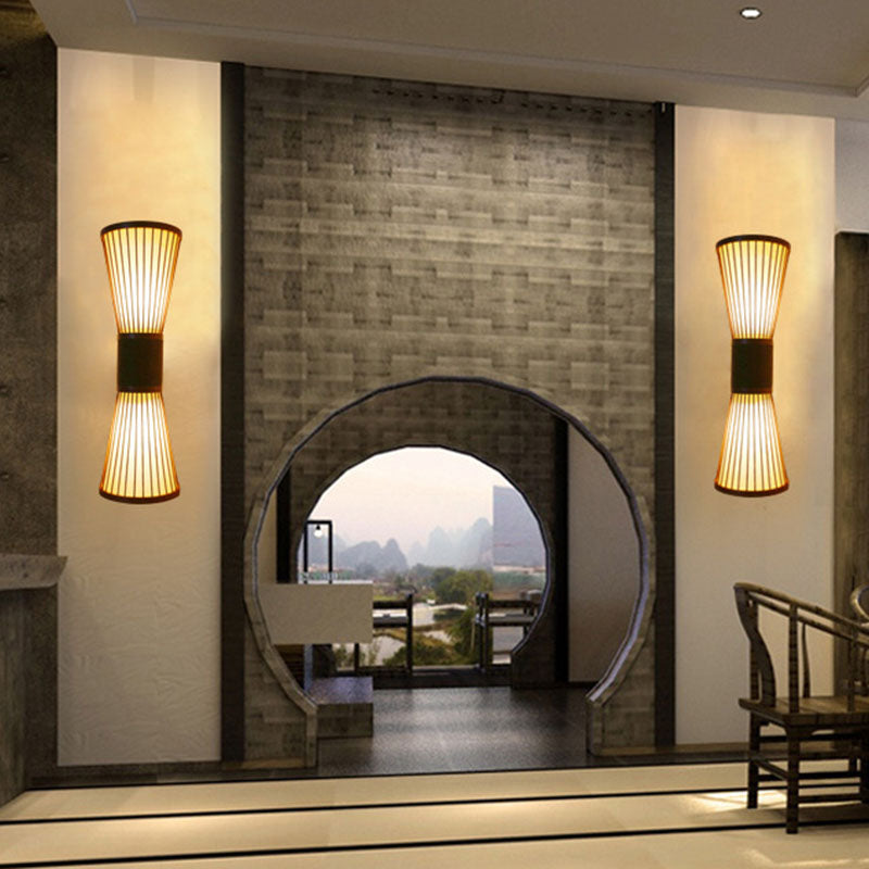 Skørter | 1 Head Corridor Wall Lamp Asian Wood Wall Sconce with Hourglass Bamboo Shade