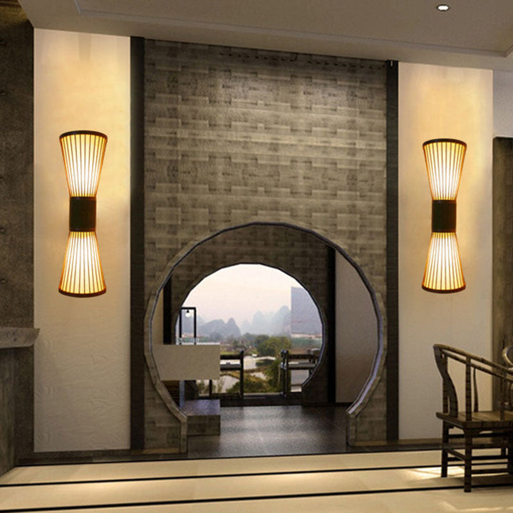 Skørter | 1 Head Corridor Wall Lamp Asian Wood Wall Sconce with Hourglass Bamboo Shade