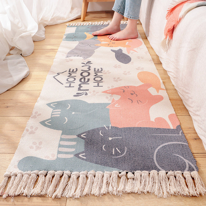 Lisslune | Cartoon Animal Patterned Rug Colorful Cotton Rug Washable Pet-Friendly Rug for the Children's Room