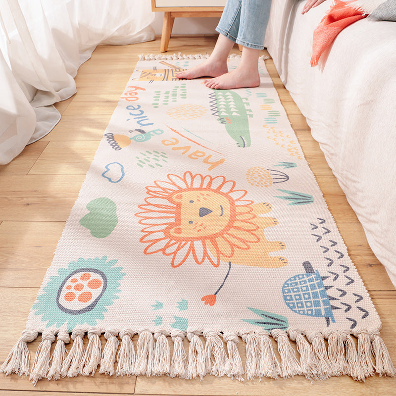 Lisslune | Cartoon Animal Patterned Rug Colorful Cotton Rug Washable Pet-Friendly Rug for the Children's Room