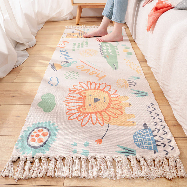 Lisslune | Cartoon Animal Patterned Rug Colorful Cotton Rug Washable Pet-Friendly Rug for the Children's Room
