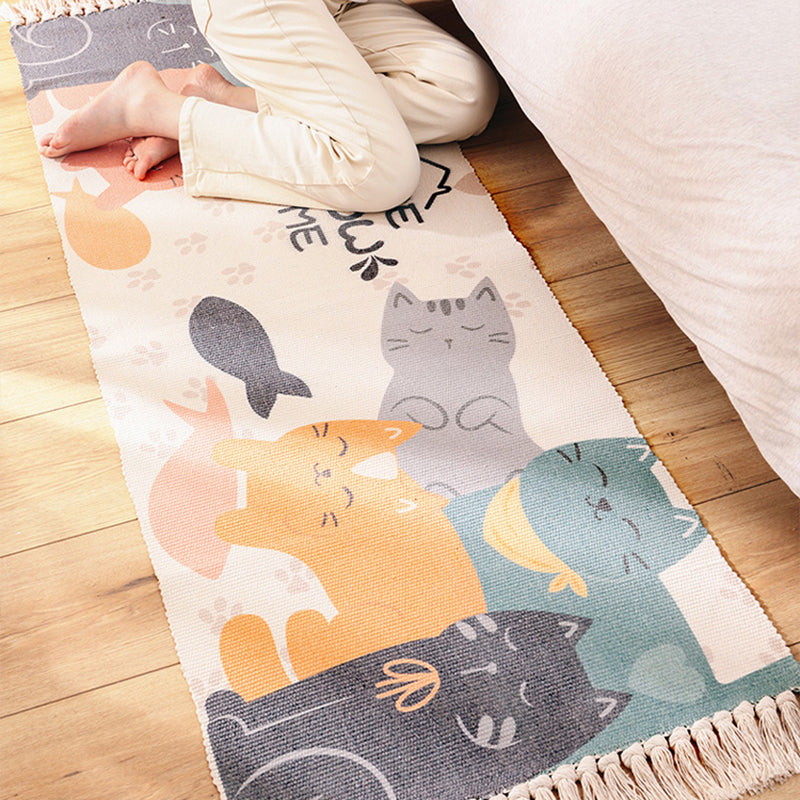 Lisslune | Cartoon Animal Patterned Rug Colorful Cotton Rug Washable Pet-Friendly Rug for the Children's Room