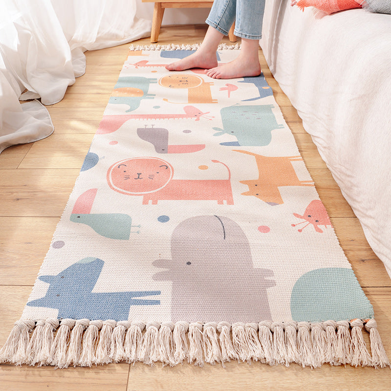 Lisslune | Cartoon Animal Patterned Rug Colorful Cotton Rug Washable Pet-Friendly Rug for the Children's Room