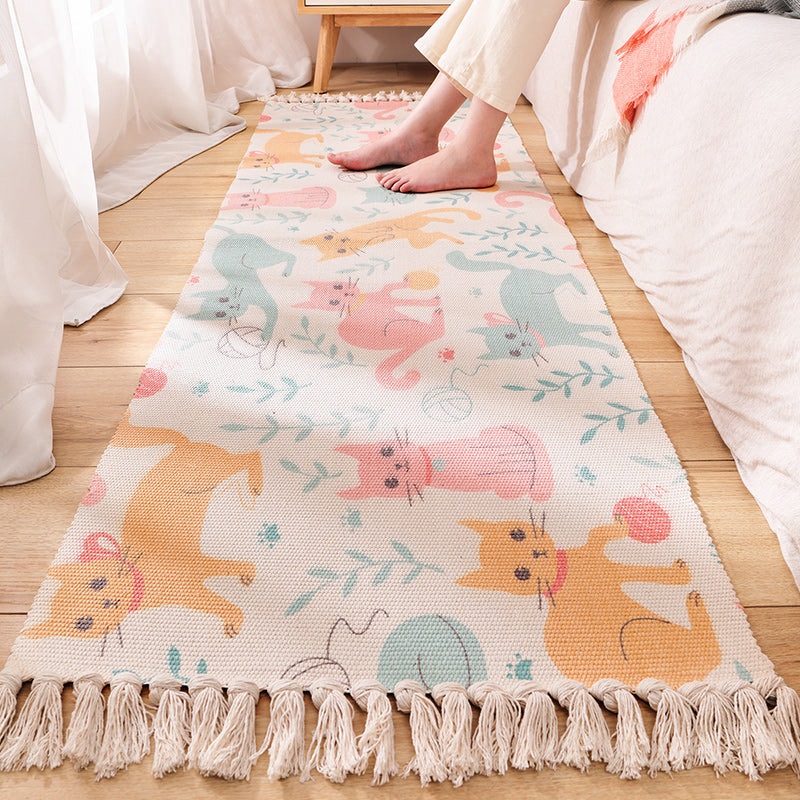 Lisslune | Cartoon Animal Patterned Rug Colorful Cotton Rug Washable Pet-Friendly Rug for the Children's Room